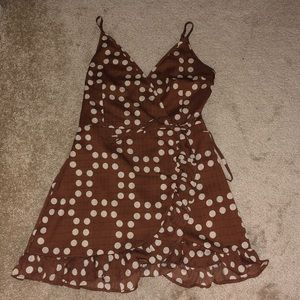 Brown and white polka dot wrap dress. Never worn!